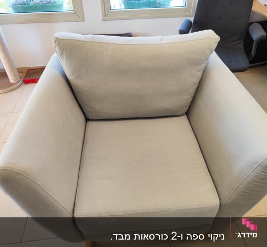 ספה אפורה נקייה בחדר מואר
